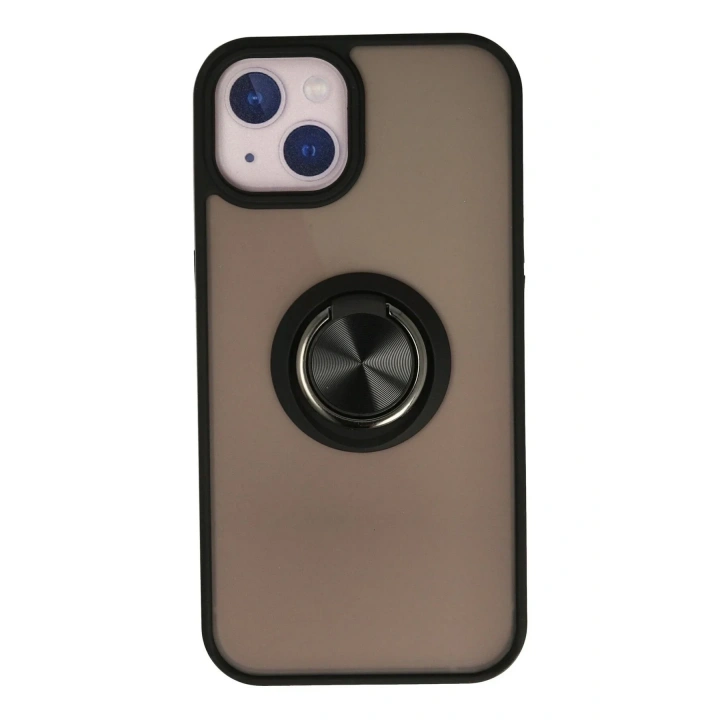 Mey İthalat®  iPhone 13 Kılıf Montreal Yüzüklü Silikon Kapak - Siyah