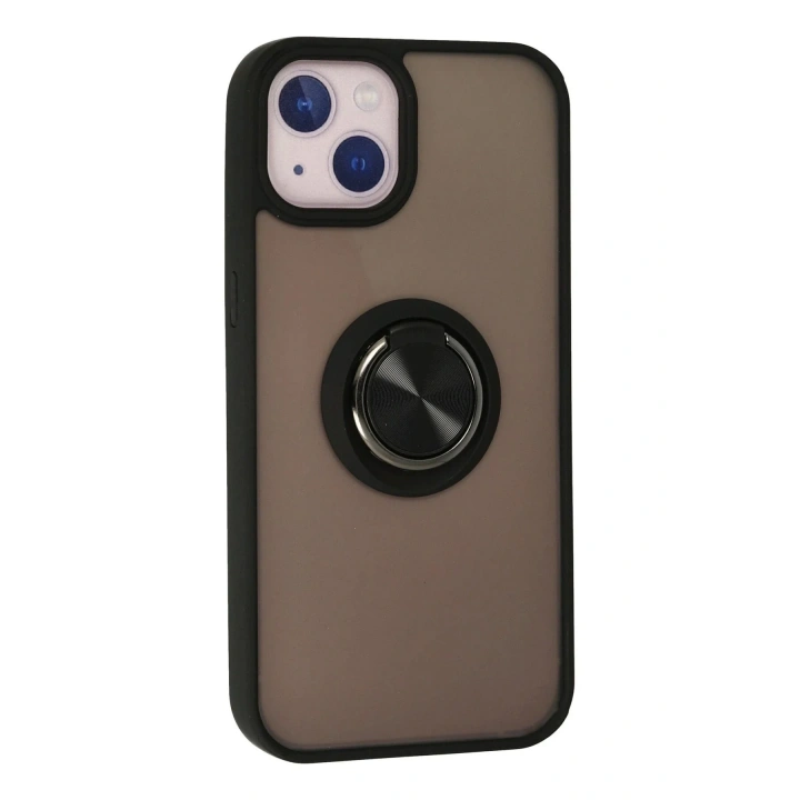 Mey İthalat®  iPhone 13 Kılıf Montreal Yüzüklü Silikon Kapak - Siyah