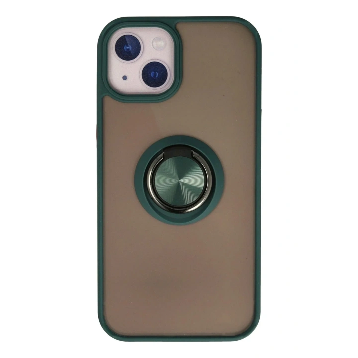 Mey İthalat®  iPhone 13 Kılıf Montreal Yüzüklü Silikon Kapak - Yeşil