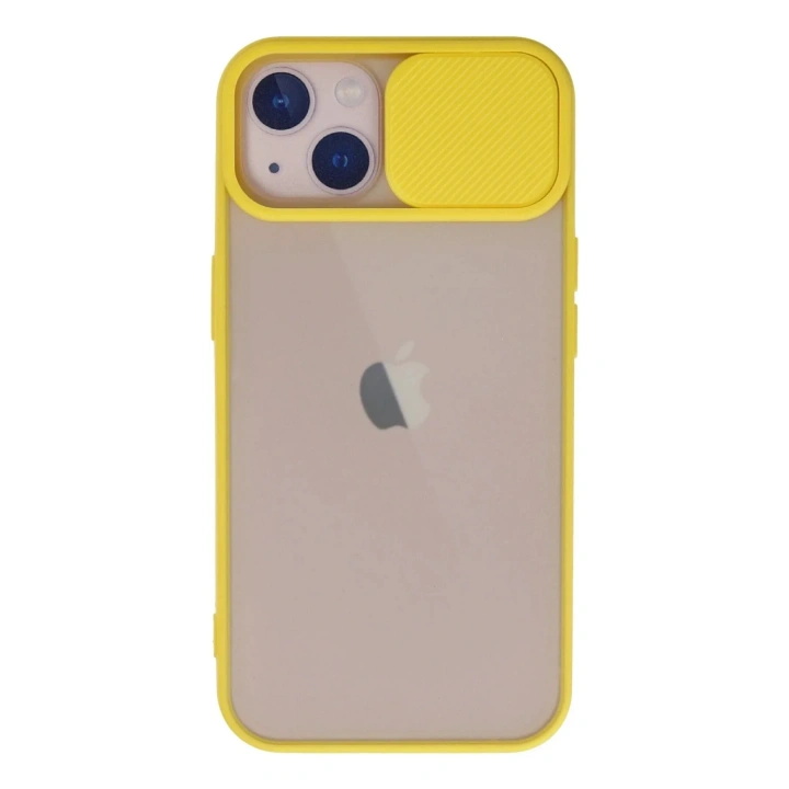 Mey İthalat®  iPhone 13 Kılıf Palm Buzlu Kamera Sürgülü Silikon - Sarı