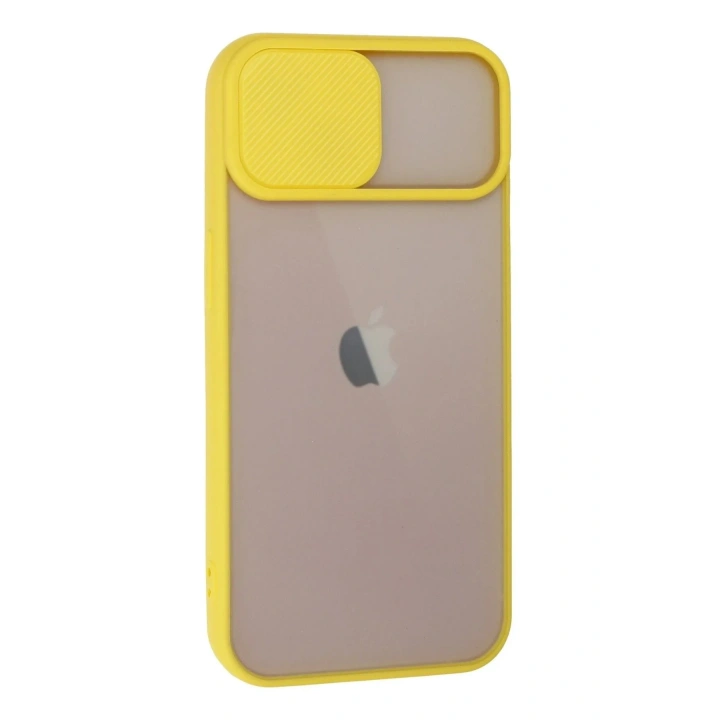 Mey İthalat®  iPhone 13 Kılıf Palm Buzlu Kamera Sürgülü Silikon - Sarı