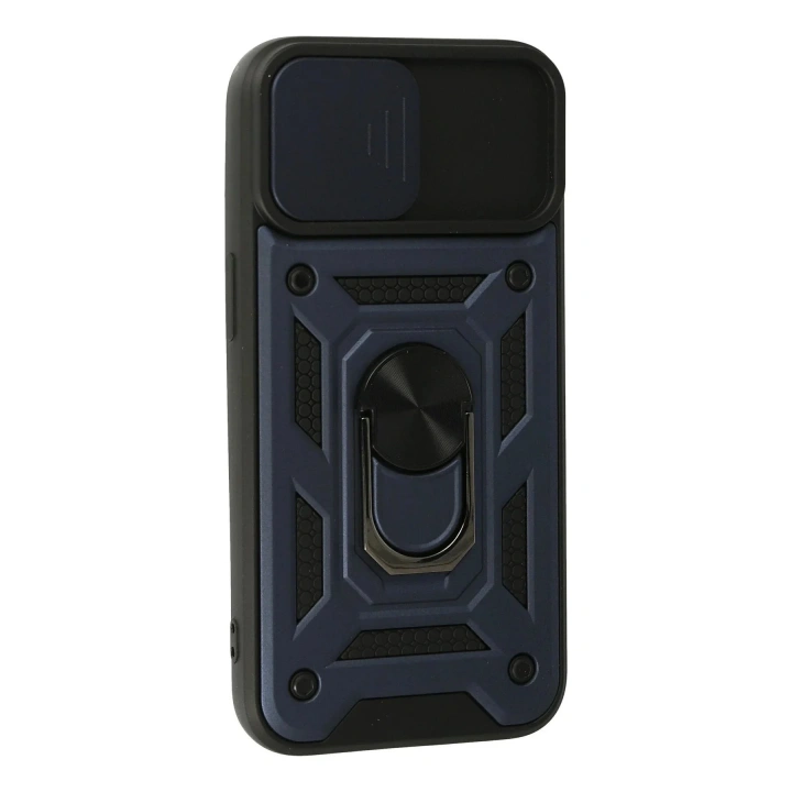 Mey İthalat®  iPhone 13 Kılıf Pars Lens Yüzüklü Silikon - Lacivert