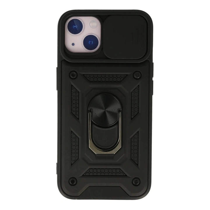 Mey İthalat®  iPhone 13 Kılıf Pars Lens Yüzüklü Silikon - Siyah