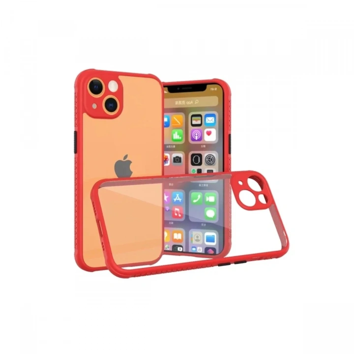 Mey İthalat®  iPhone 13 Mini Kılıf Miami Şeffaf Silikon - Kırmızı