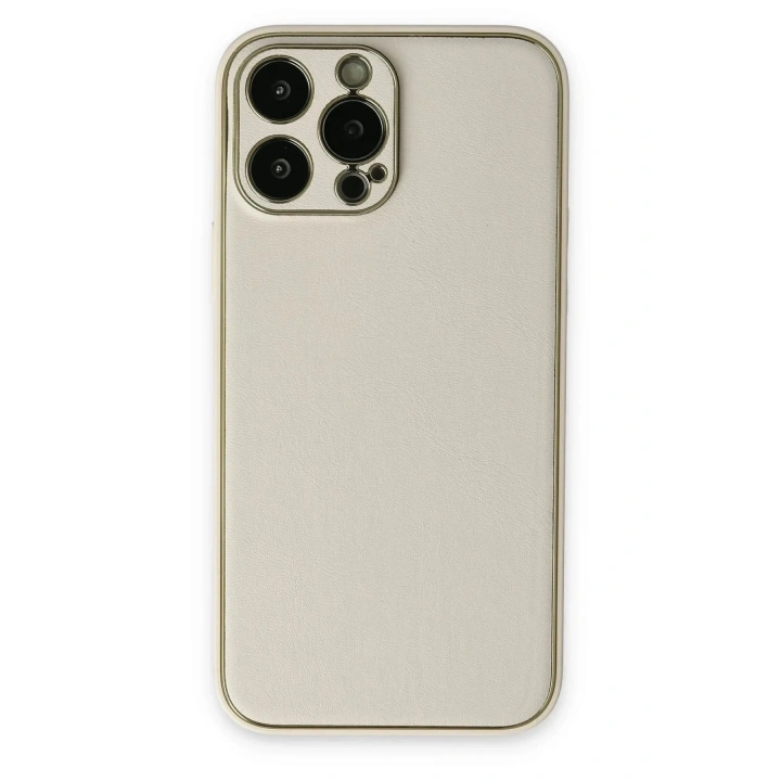 Mey İthalat®  iPhone 13 Pro Kılıf Coco Deri Silikon Kapak - Beyaz