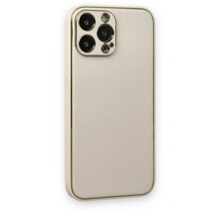 Mey İthalat®  iPhone 13 Pro Kılıf Coco Deri Silikon Kapak - Beyaz