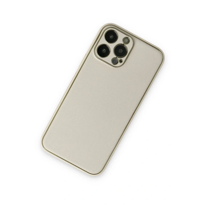 Mey İthalat®  iPhone 13 Pro Kılıf Coco Deri Silikon Kapak - Beyaz