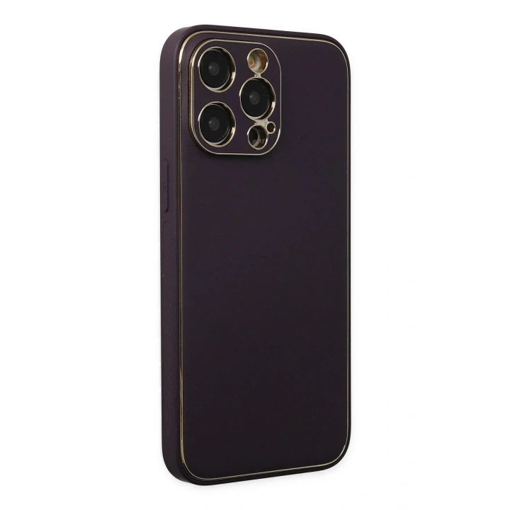 Mey İthalat®  iPhone 13 Pro Kılıf Coco Deri Silikon Kapak - Derin Mor