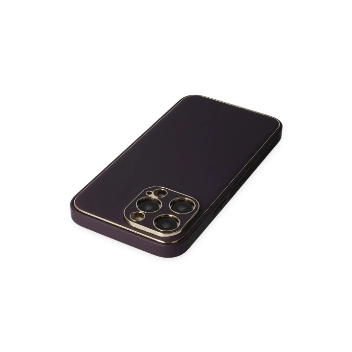 Mey İthalat®  iPhone 13 Pro Kılıf Coco Deri Silikon Kapak - Derin Mor