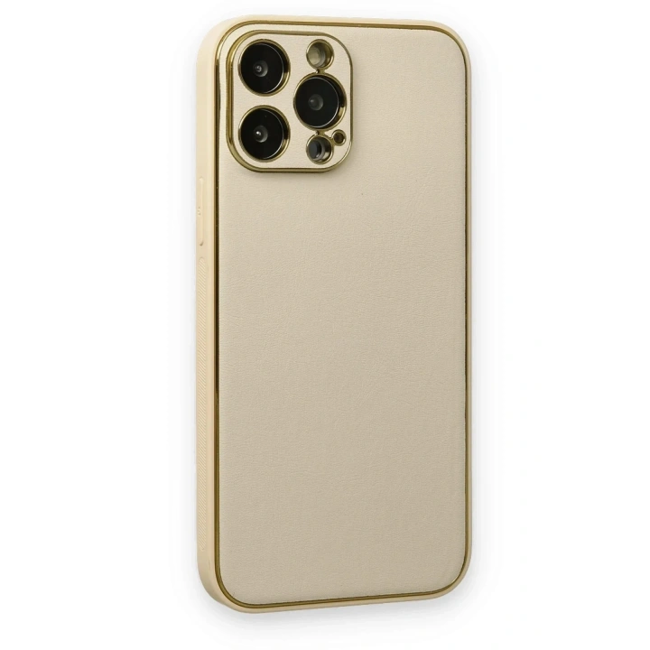 Mey İthalat®  iPhone 13 Pro Kılıf Coco Deri Silikon Kapak - Gold