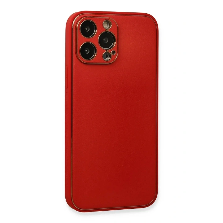 Mey İthalat®  iPhone 13 Pro Kılıf Coco Deri Silikon Kapak - Kırmızı