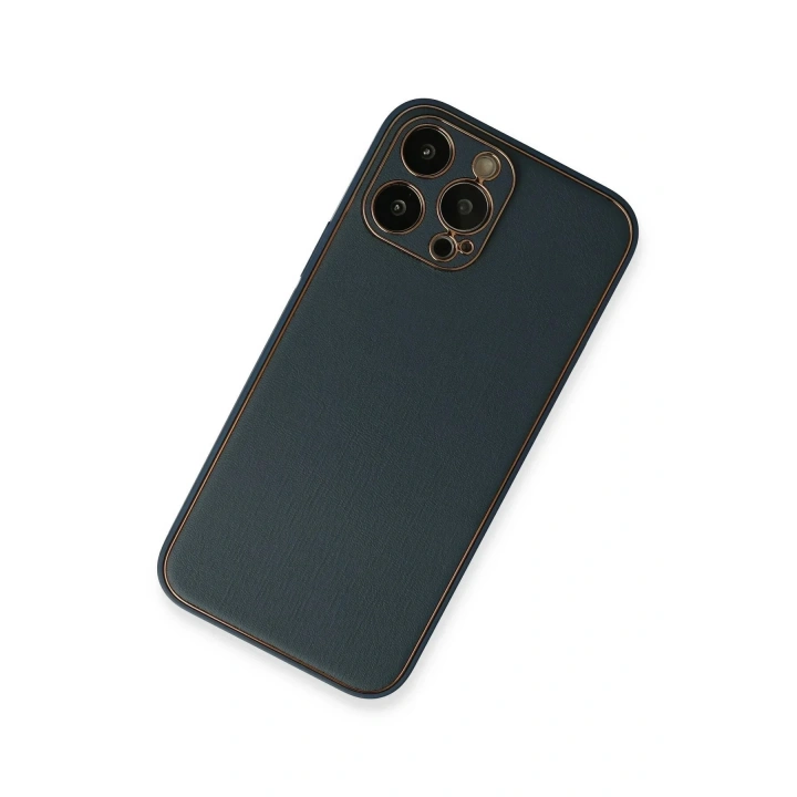 Mey İthalat®  iPhone 13 Pro Kılıf Coco Deri Silikon Kapak - Mavi