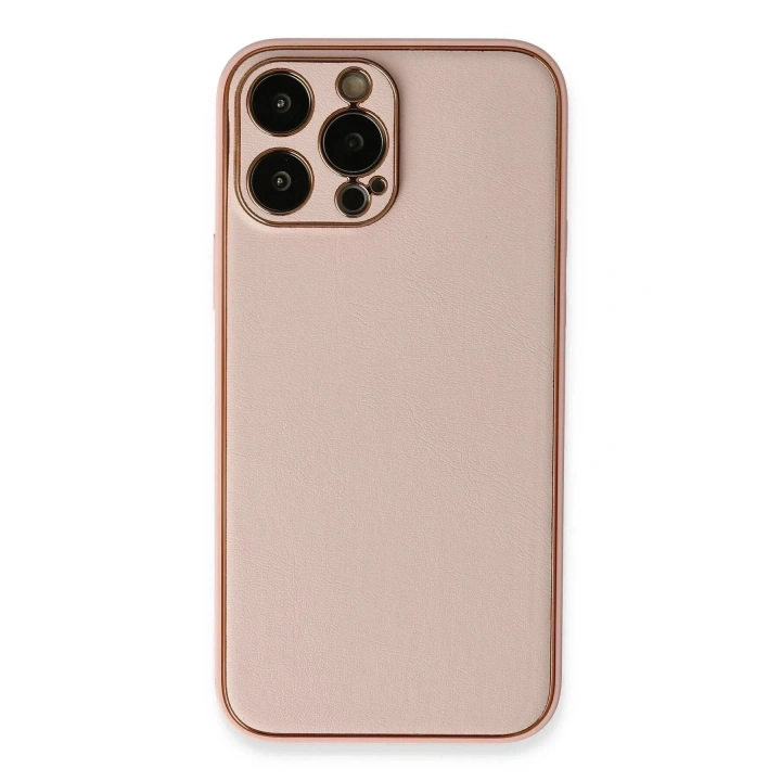 Mey İthalat®  iPhone 13 Pro Kılıf Coco Deri Silikon Kapak - Pembe