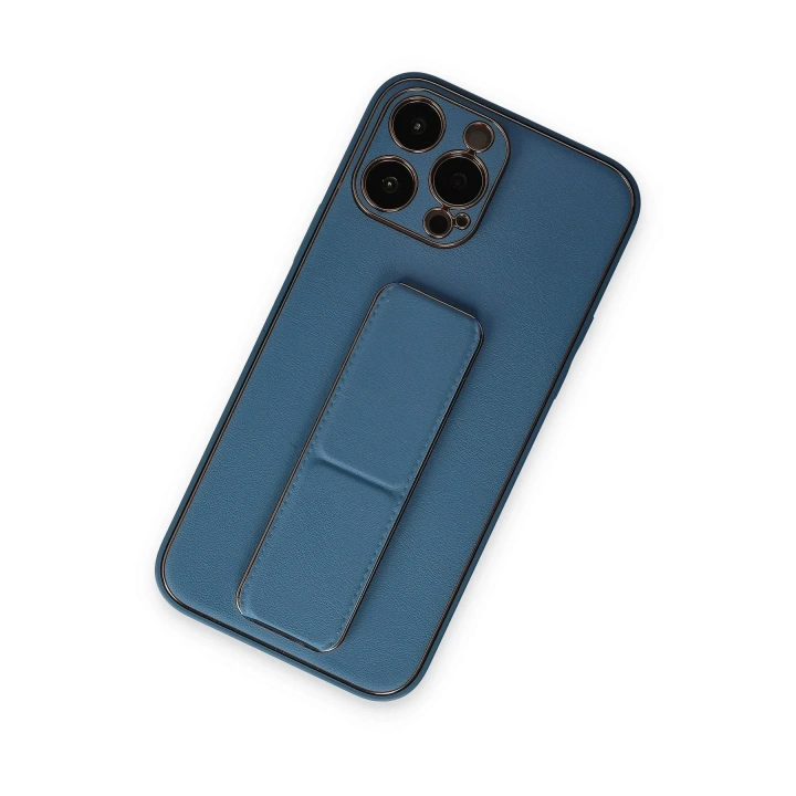 Mey İthalat®  iPhone 13 Pro Kılıf Coco Deri Standlı Kapak - Açık Mavi