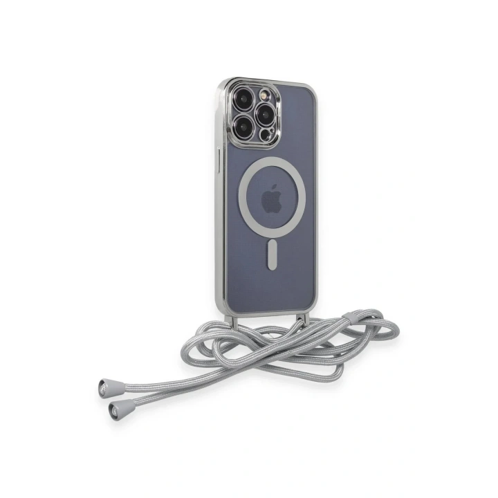 Mey İthalat®  iPhone 13 Pro Kılıf Divo Lazer Askılı Magsafe Kapak - Gümüş