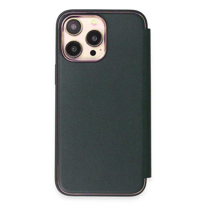 Mey İthalat®  iPhone 13 Pro Kılıf Dolpin Kapaklı - Koyu Yeşil