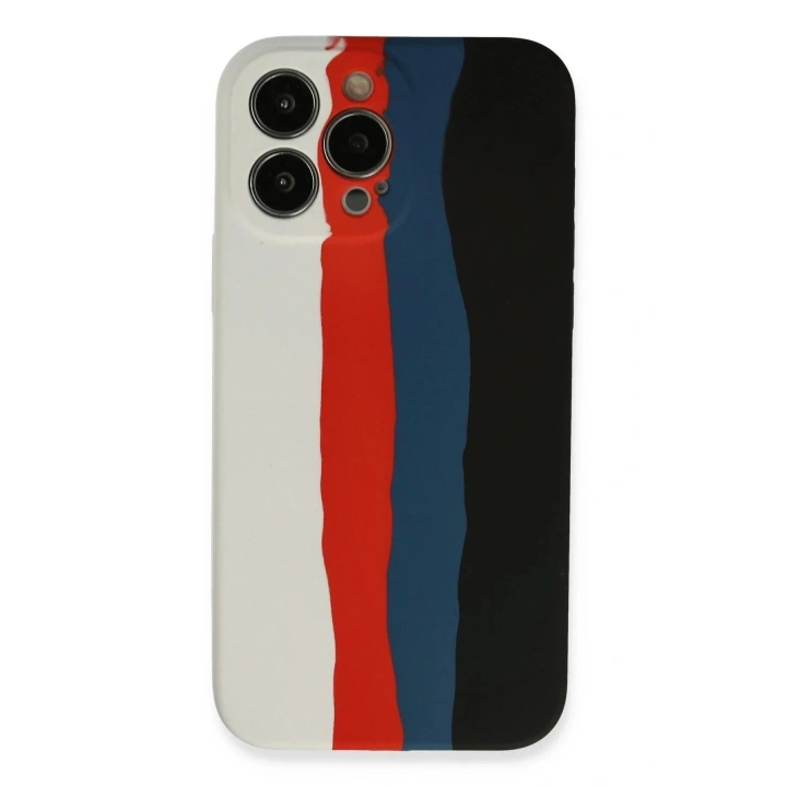 Mey İthalat®  iPhone 13 Pro Kılıf Ebruli Lansman Silikon - Beyaz-Siyah