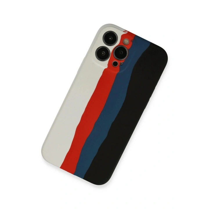 Mey İthalat®  iPhone 13 Pro Kılıf Ebruli Lansman Silikon - Beyaz-Siyah