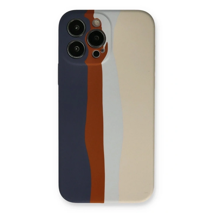 Mey İthalat®  iPhone 13 Pro Kılıf Ebruli Lansman Silikon - Lacivert-Krem