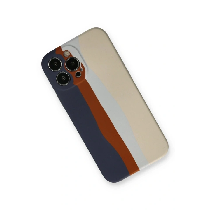 Mey İthalat®  iPhone 13 Pro Kılıf Ebruli Lansman Silikon - Lacivert-Krem