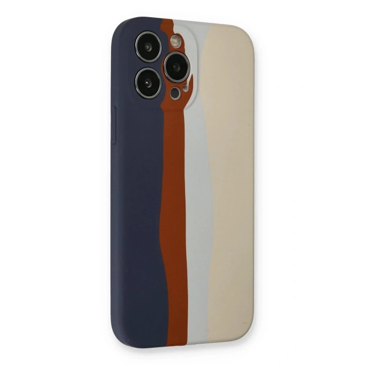 Mey İthalat®  iPhone 13 Pro Kılıf Ebruli Lansman Silikon - Lacivert-Krem