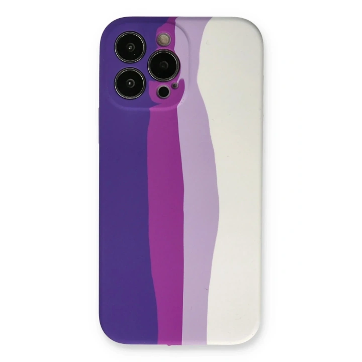 Mey İthalat®  iPhone 13 Pro Kılıf Ebruli Lansman Silikon - Mor-Beyaz