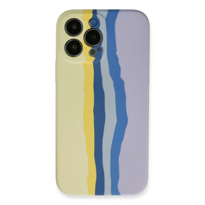 Mey İthalat®  iPhone 13 Pro Kılıf Ebruli Lansman Silikon - Sarı-Lila