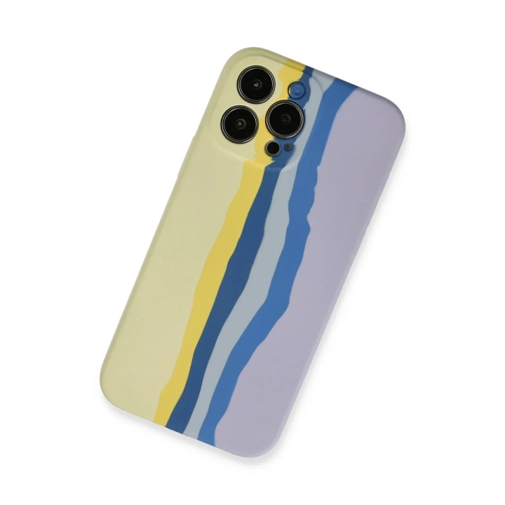 Mey İthalat®  iPhone 13 Pro Kılıf Ebruli Lansman Silikon - Sarı-Lila