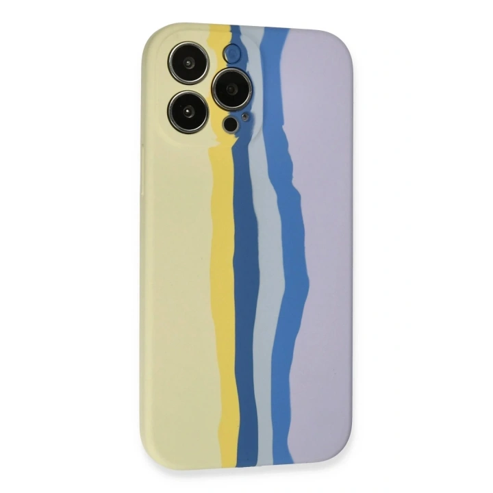 Mey İthalat®  iPhone 13 Pro Kılıf Ebruli Lansman Silikon - Sarı-Lila