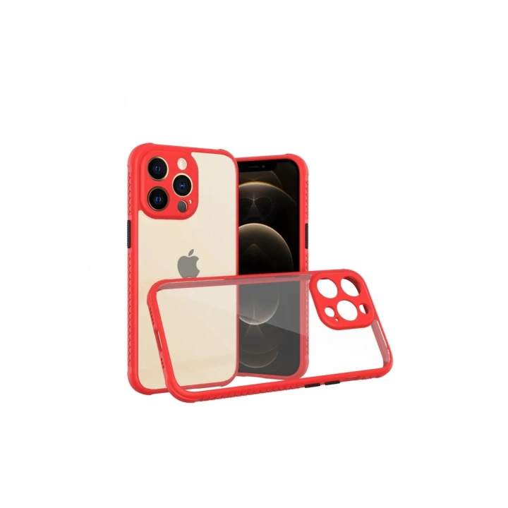 Mey İthalat®  iPhone 13 Pro Kılıf Miami Şeffaf Silikon - Kırmızı