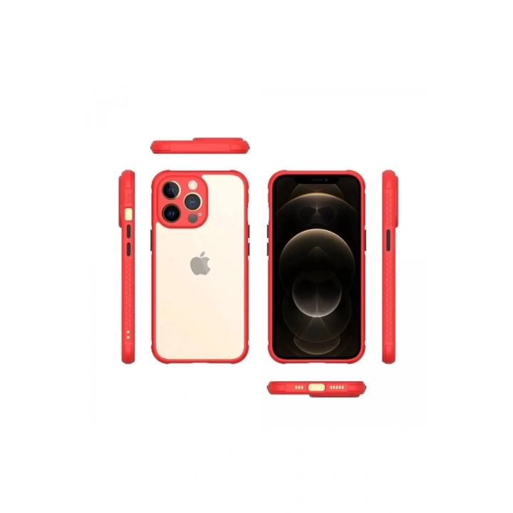 Mey İthalat®  iPhone 13 Pro Kılıf Miami Şeffaf Silikon - Kırmızı