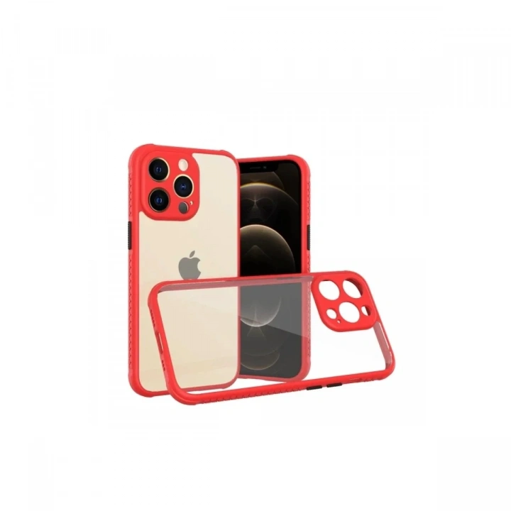 Mey İthalat®  iPhone 13 Pro Kılıf Miami Şeffaf Silikon - Kırmızı