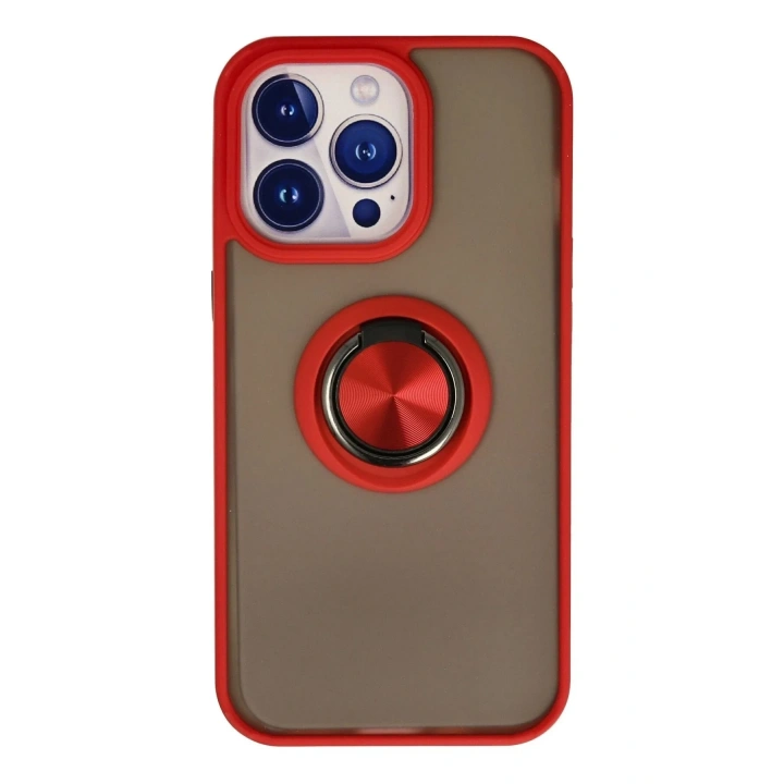 Mey İthalat®  iPhone 13 Pro Kılıf Montreal Yüzüklü Silikon Kapak - Kırmızı