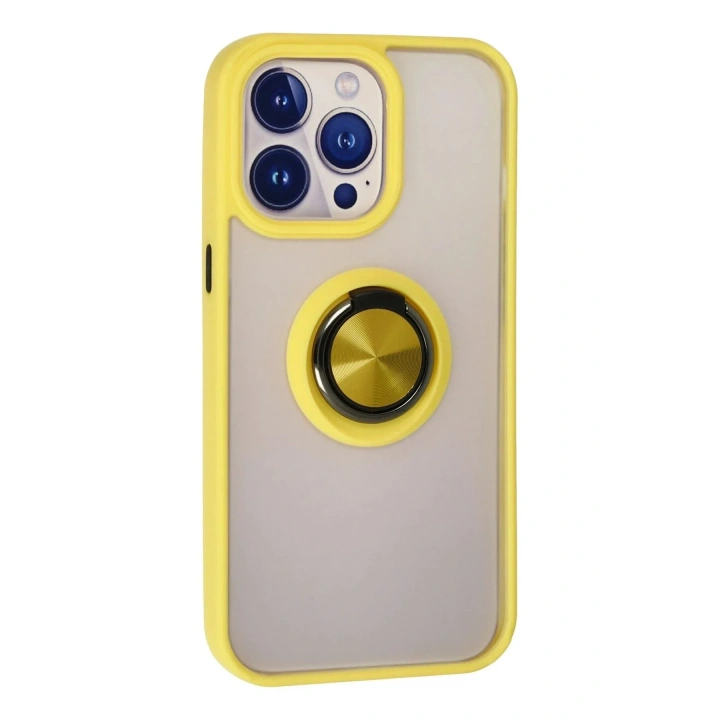 Mey İthalat®  iPhone 13 Pro Kılıf Montreal Yüzüklü Silikon Kapak - Sarı