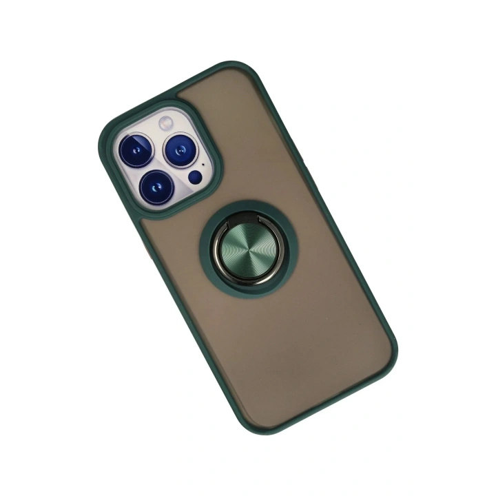 Mey İthalat®  iPhone 13 Pro Kılıf Montreal Yüzüklü Silikon Kapak - Yeşil