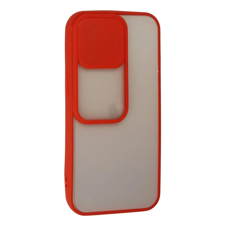 Mey İthalat®  iPhone 13 Pro Kılıf Palm Buzlu Kamera Sürgülü Silikon - Kırmızı