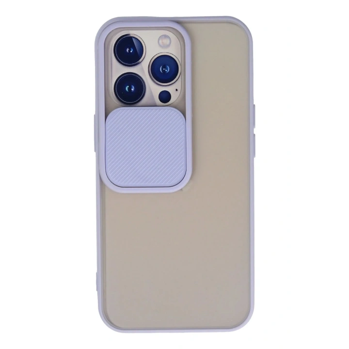 Mey İthalat®  iPhone 13 Pro Kılıf Palm Buzlu Kamera Sürgülü Silikon - Lila