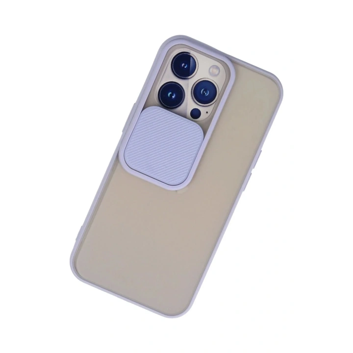 Mey İthalat®  iPhone 13 Pro Kılıf Palm Buzlu Kamera Sürgülü Silikon - Lila