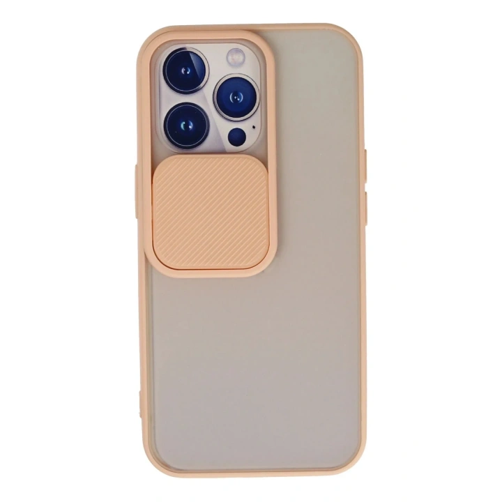 Mey İthalat®  iPhone 13 Pro Kılıf Palm Buzlu Kamera Sürgülü Silikon - Pembe