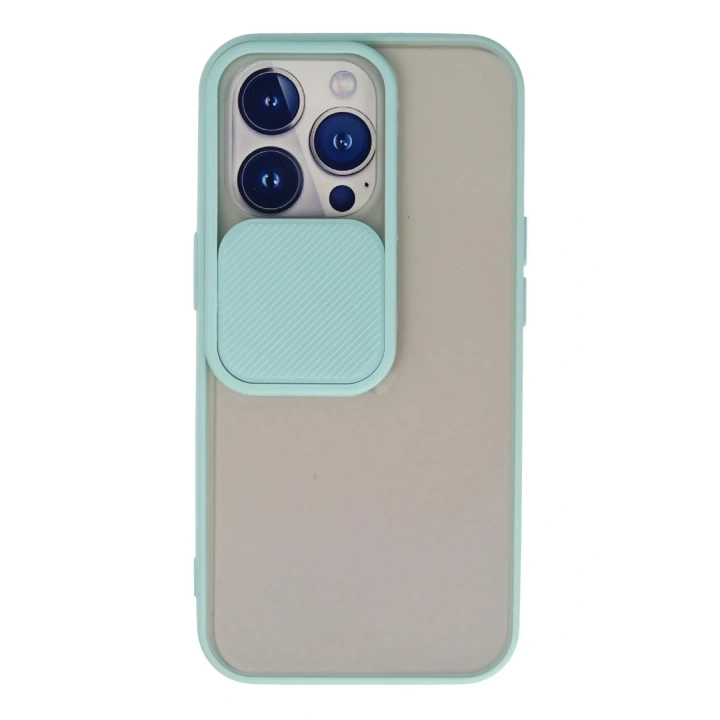 Mey İthalat®  iPhone 13 Pro Kılıf Palm Buzlu Kamera Sürgülü Silikon - Turkuaz