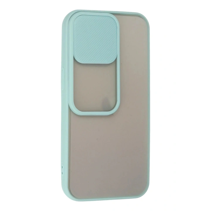 Mey İthalat®  iPhone 13 Pro Kılıf Palm Buzlu Kamera Sürgülü Silikon - Turkuaz