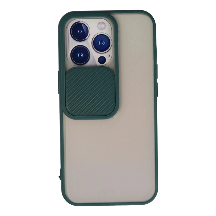 Mey İthalat®  iPhone 13 Pro Kılıf Palm Buzlu Kamera Sürgülü Silikon - Yeşil