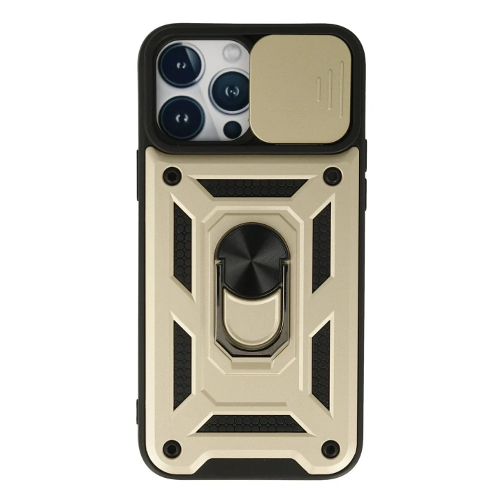 Mey İthalat®  iPhone 13 Pro Kılıf Pars Lens Yüzüklü Silikon - Gold