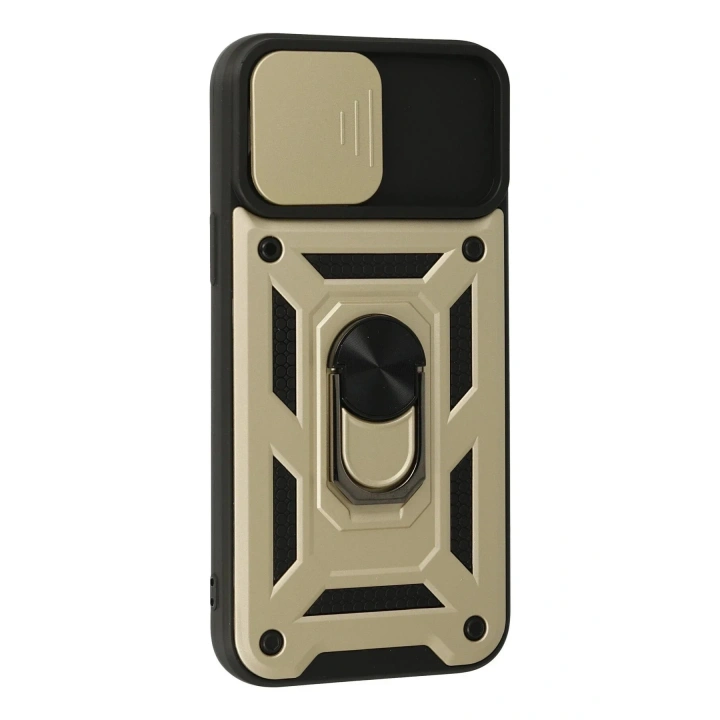 Mey İthalat®  iPhone 13 Pro Kılıf Pars Lens Yüzüklü Silikon - Gold