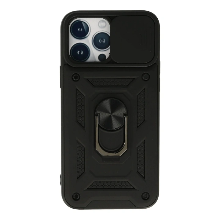 Mey İthalat®  iPhone 13 Pro Kılıf Pars Lens Yüzüklü Silikon - Siyah