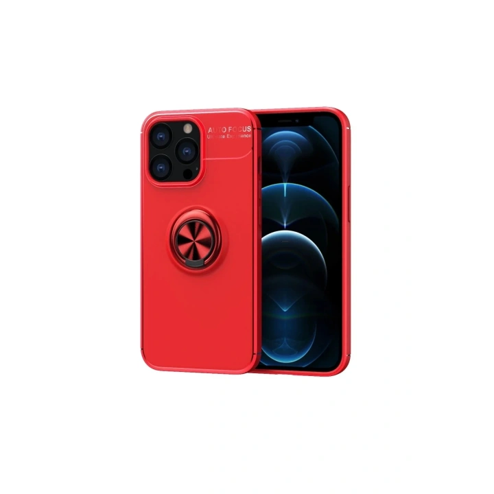 Mey İthalat®  iPhone 13 Pro Kılıf Range Yüzüklü Silikon - Kırmızı