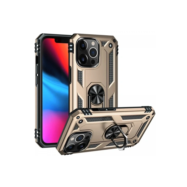 Mey İthalat®  iPhone 13 Pro Kılıf Sofya Yüzüklü Silikon Kapak - Gold