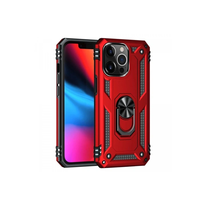 Mey İthalat®  iPhone 13 Pro Kılıf Sofya Yüzüklü Silikon Kapak - Kırmızı