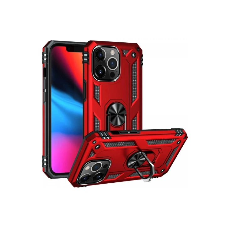 Mey İthalat®  iPhone 13 Pro Kılıf Sofya Yüzüklü Silikon Kapak - Kırmızı