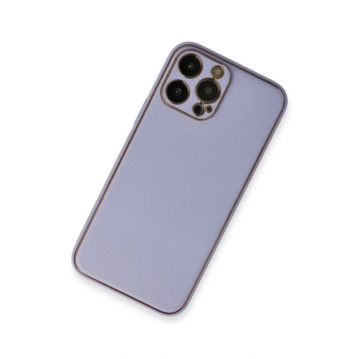 Mey İthalat®  iPhone 13 Pro Max Kılıf Coco Deri Silikon Kapak - Açık Lila